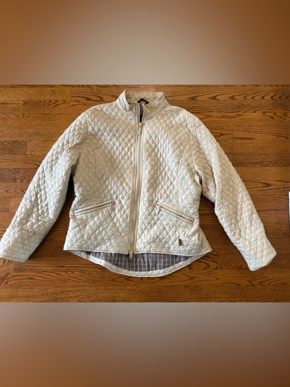 Barbour Cream Quilted Jacket with Plaid Lining